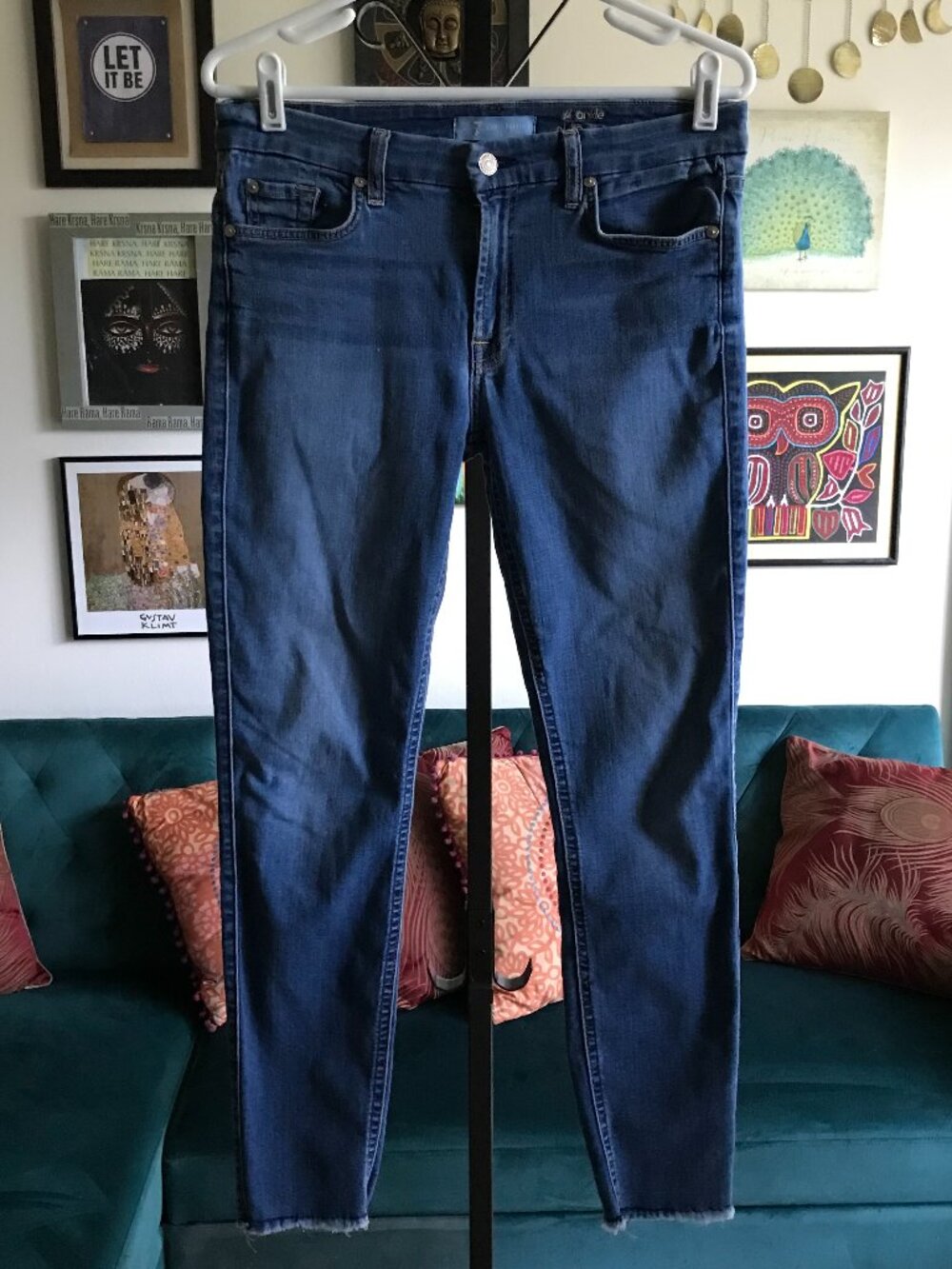 7 FOR ALL MANKIND size 29 B(air) Stretch Denim The Ankle Skinny Jeans Raw Hem